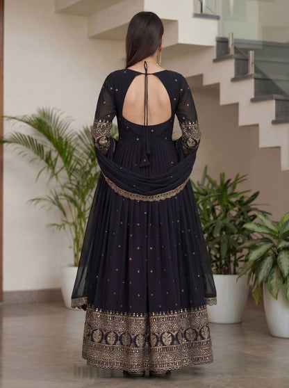 Blooming Vichitra Silk Emboidery Sequence Design Work Crap Silk Top Pent