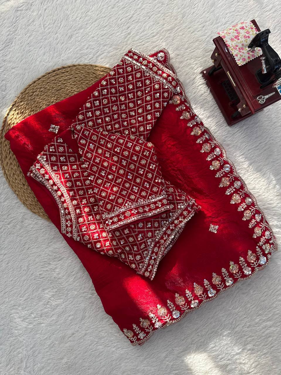 Beautifull Fendy Silk With Thread & Sequience Work Saree