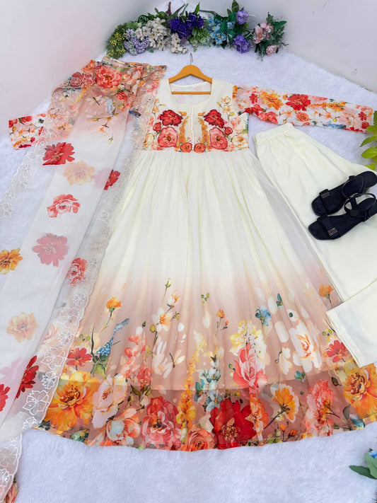 Beautifull Fox Georgette Hand Neck Work Gown