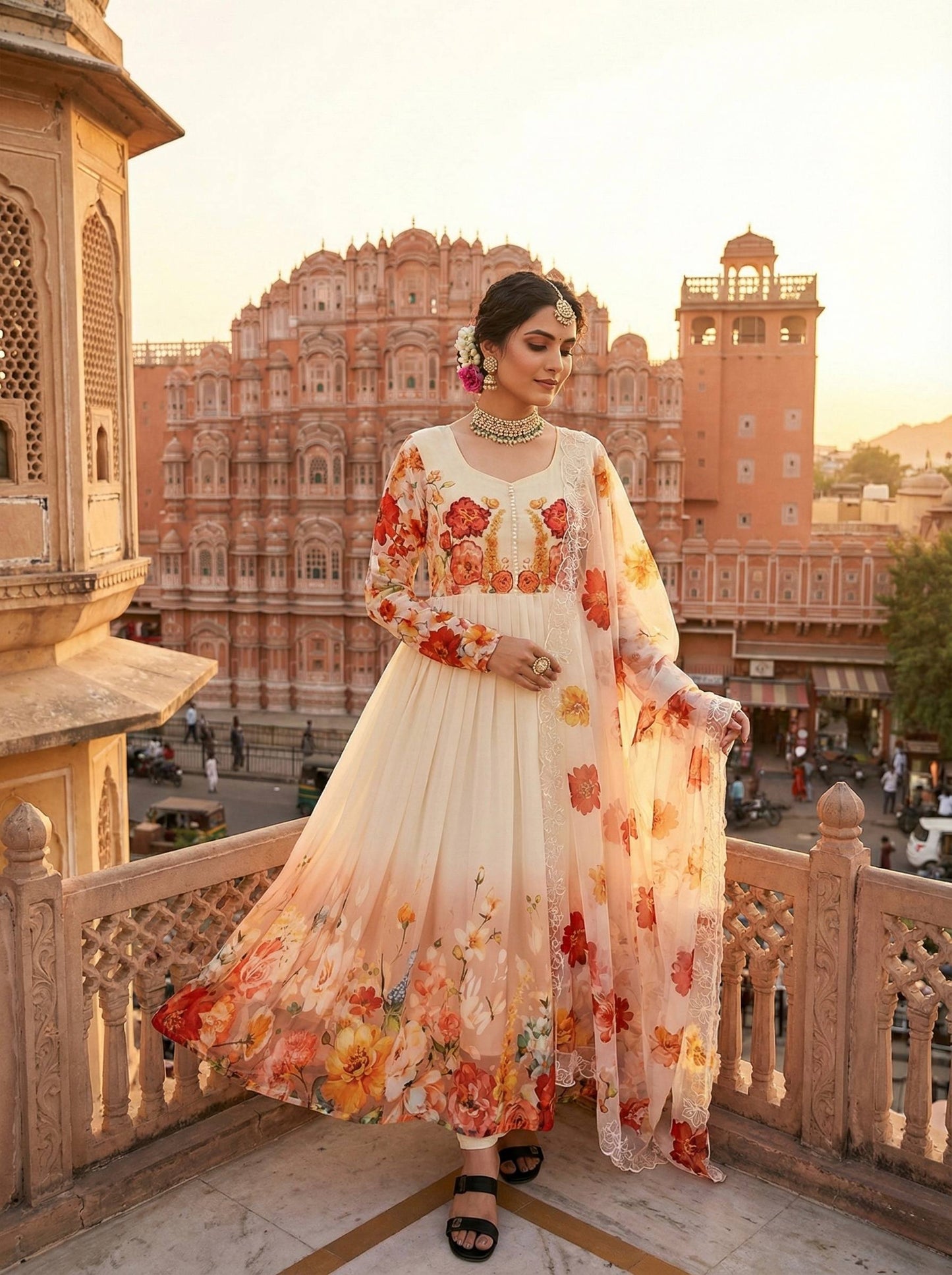 Beautifull Fox Georgette Hand Neck Work Gown