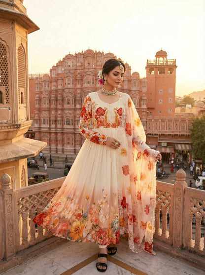 Beautifull Fox Georgette Hand Neck Work Gown
