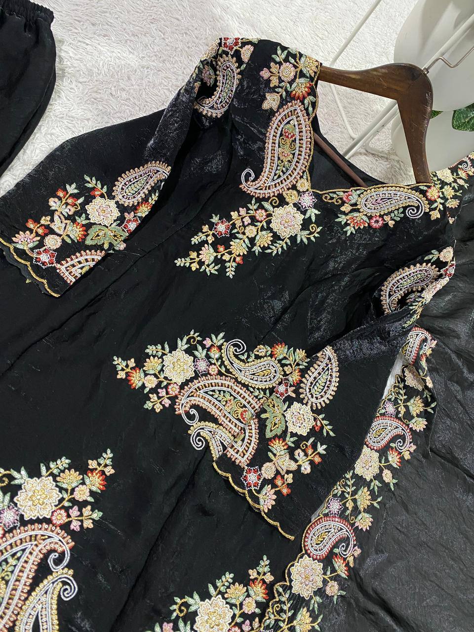 Beautiful Elegant Rich Look Fendy Sequence Embroidery Work Top Pant