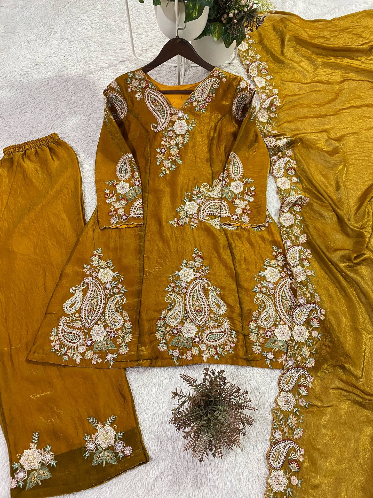 Beautiful Elegant Rich Look Fendy Sequence Embroidery Work Top Pant