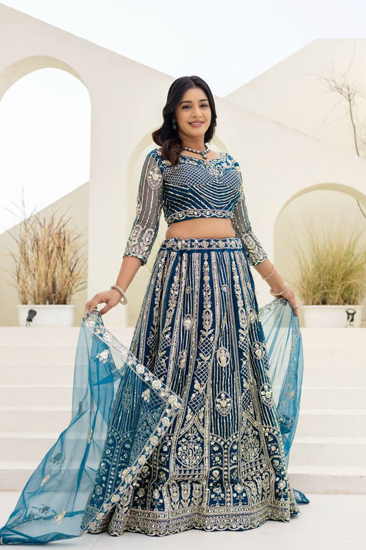 Wedding Special Butterfly Net With Sequience Codding Work Lehenga