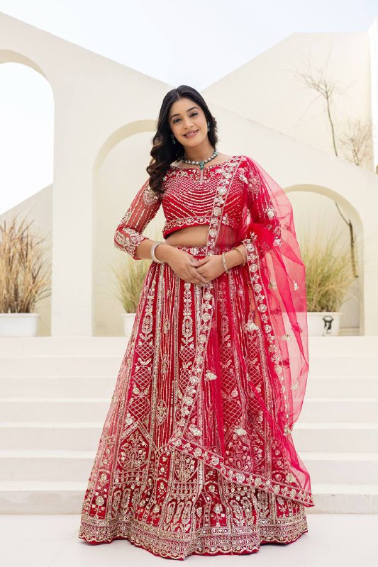 Wedding Special Butterfly Net With Sequience Codding Work Lehenga