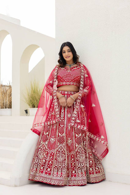 Wedding Special Butterfly Net With Sequience Codding Work Lehenga
