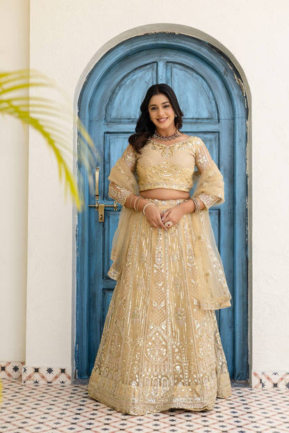 Wedding Special Butterfly Net With Sequience Codding Work Lehenga