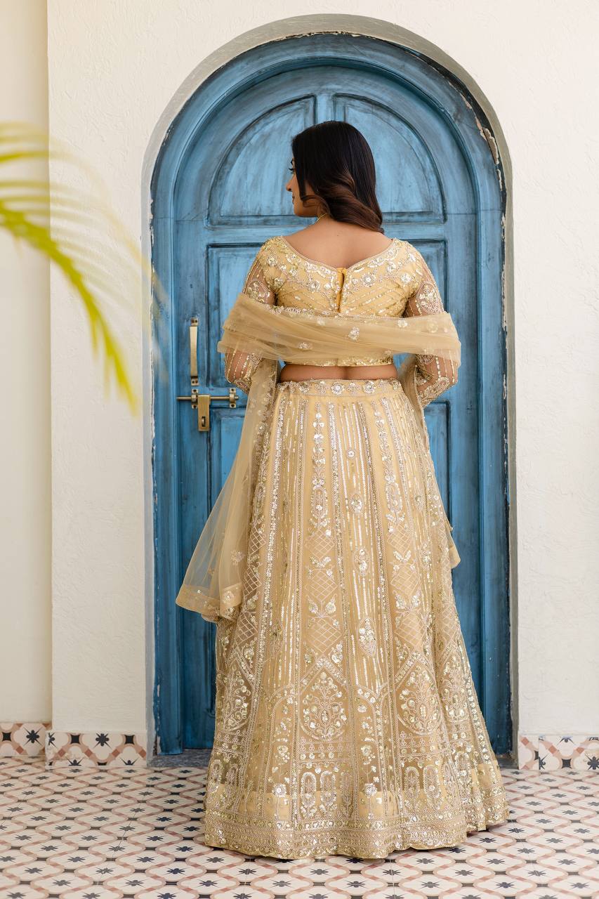 Wedding Special Butterfly Net With Sequience Codding Work Lehenga