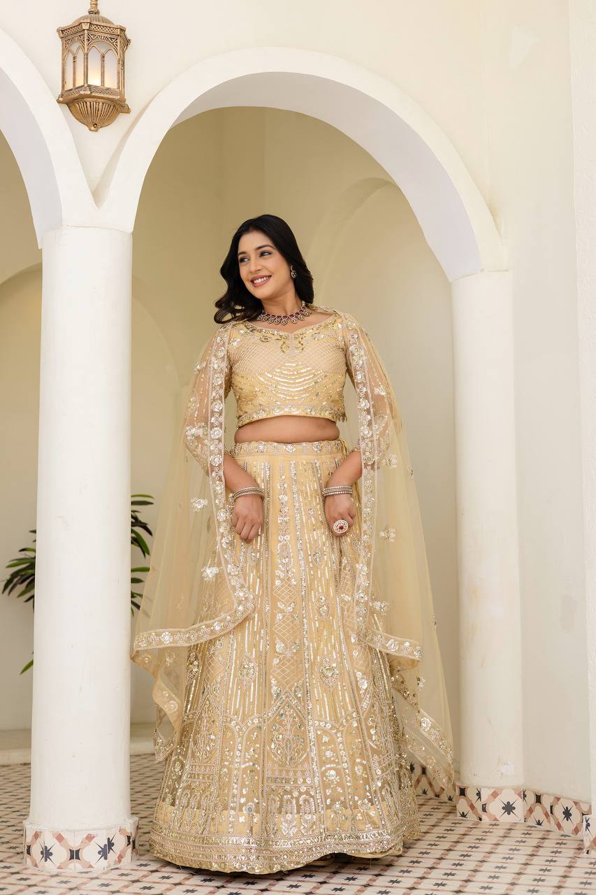 Wedding Special Butterfly Net With Sequience Codding Work Lehenga