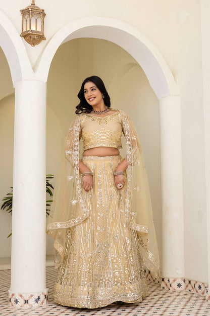 Wedding Special Butterfly Net With Sequience Codding Work Lehenga