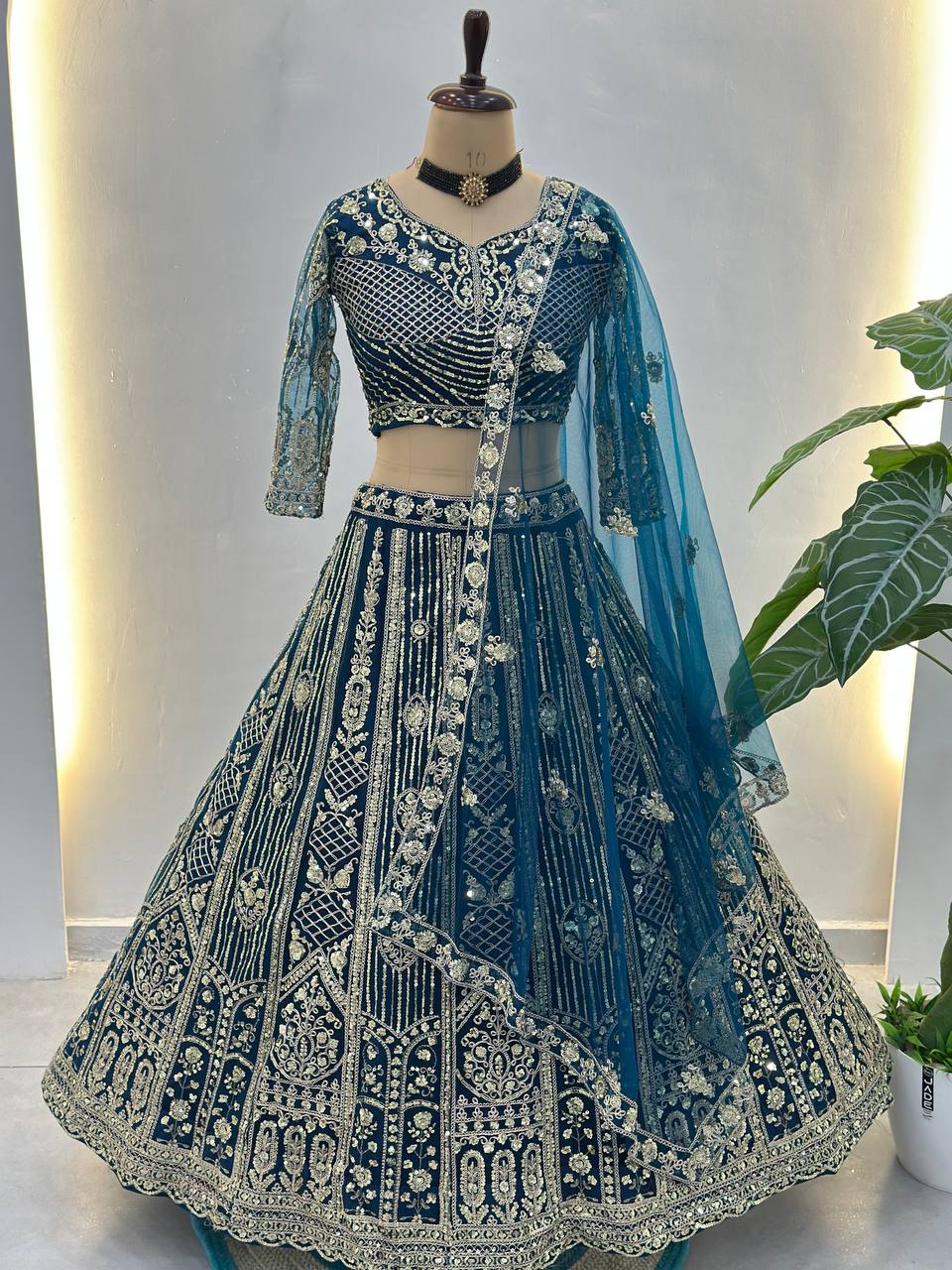 Wedding Special Butterfly Net With Sequience Codding Work Lehenga