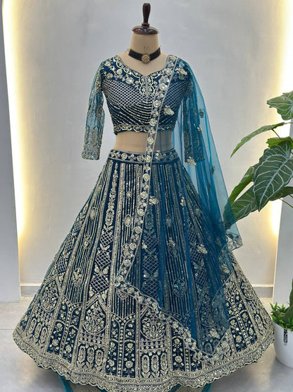Wedding Special Butterfly Net With Sequience Codding Work Lehenga
