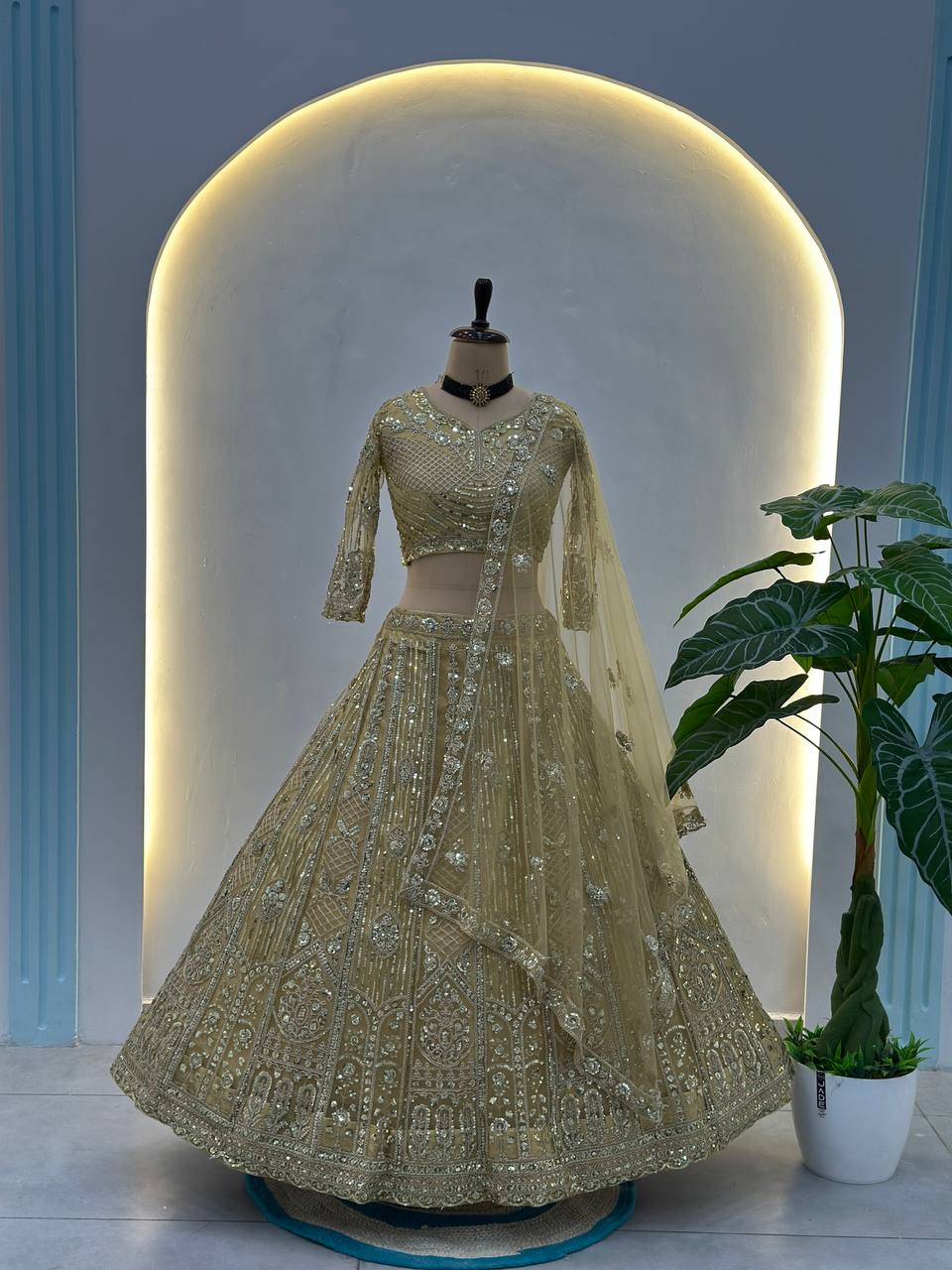Wedding Special Butterfly Net With Sequience Codding Work Lehenga