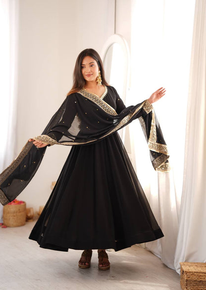 Georgette Sequence Embroidered Gown Suit