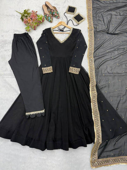 Georgette Sequence Embroidered Gown Suit