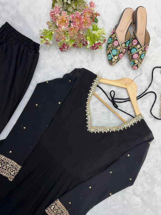 Georgette Sequence Embroidered Gown Suit