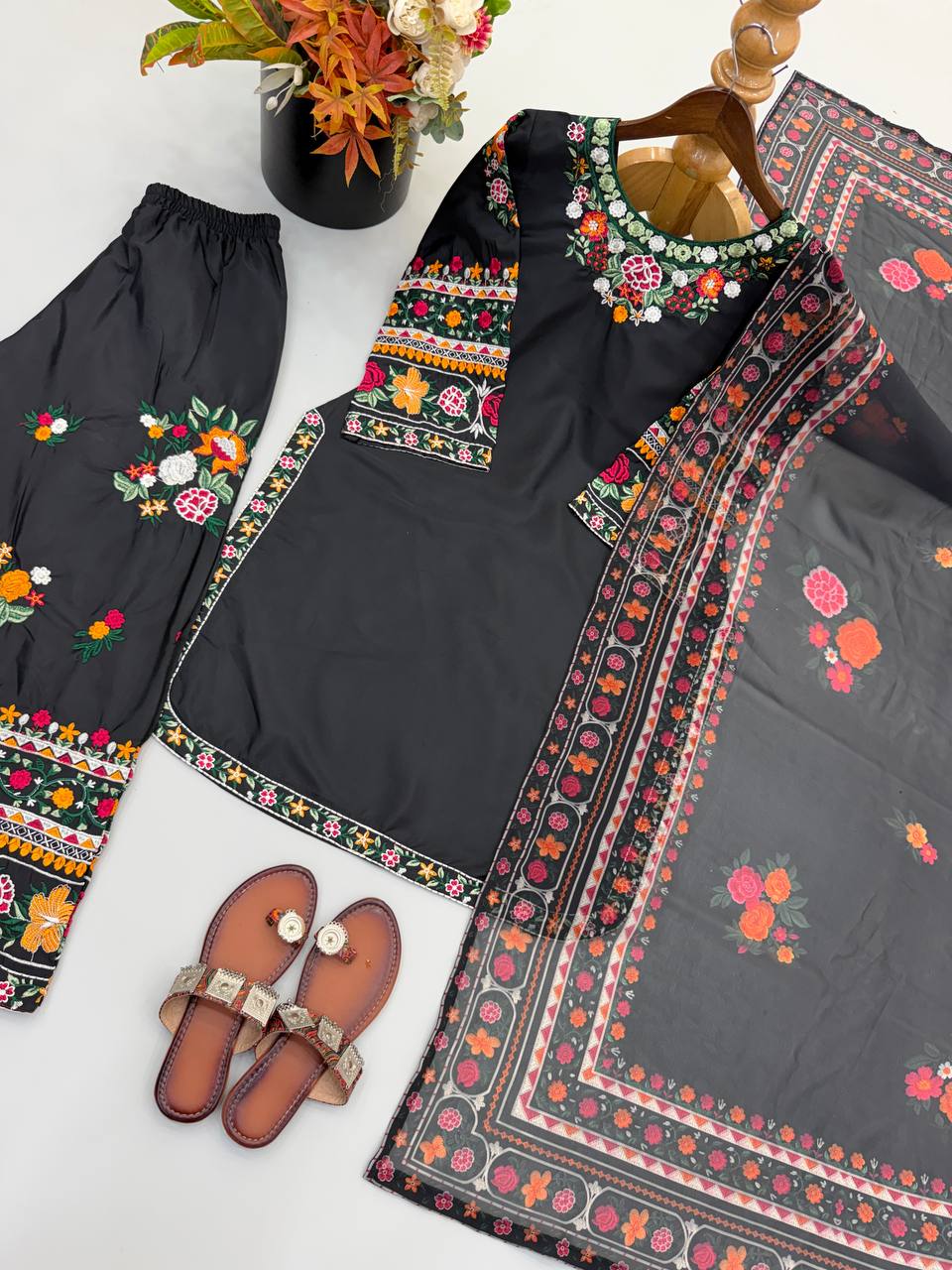Heavy French Crepe Embroidery Work Top Bottom