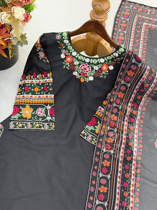Heavy French Crepe Embroidery Work Top Bottom