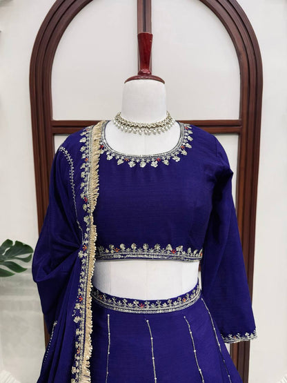 Premium Chinon Embroidered Lehenga Set