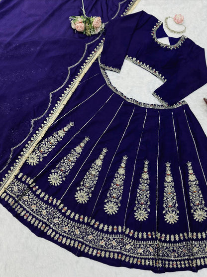Premium Chinon Embroidered Lehenga Set