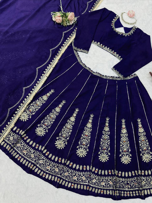 Premium Chinon Embroidered Lehenga Set