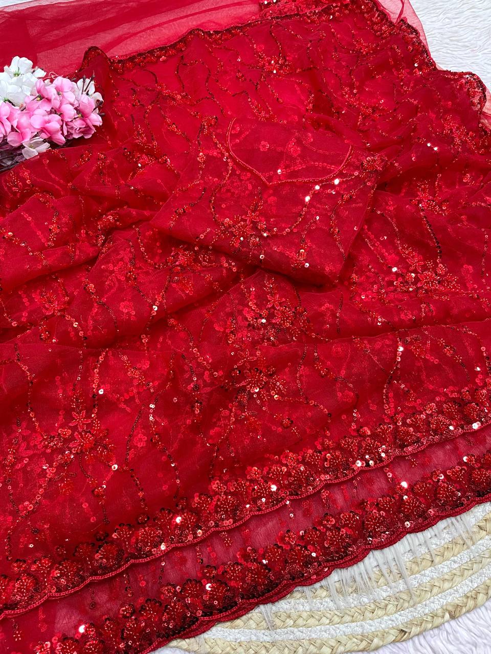 Beautifull Butterfly Net With Sequience Work Saree