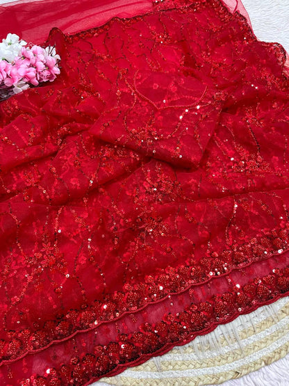 Beautifull Butterfly Net With Sequience Work Saree