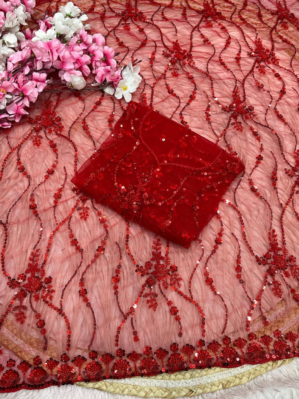 Beautifull Butterfly Net With Sequience Work Saree