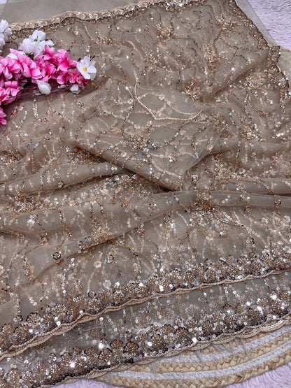 Beautifull Butterfly Net With Sequience Work Saree