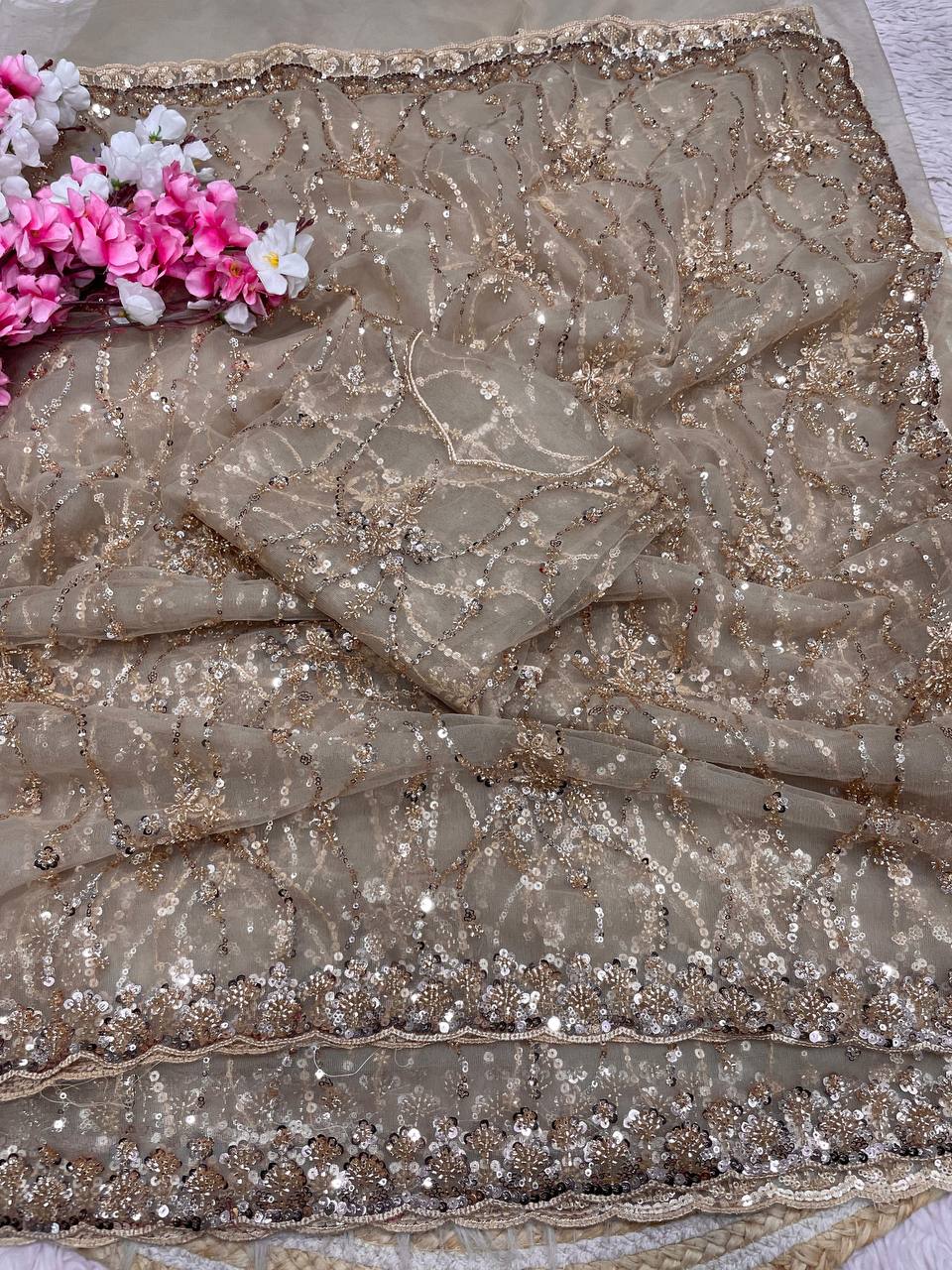 Beautifull Butterfly Net With Sequience Work Saree