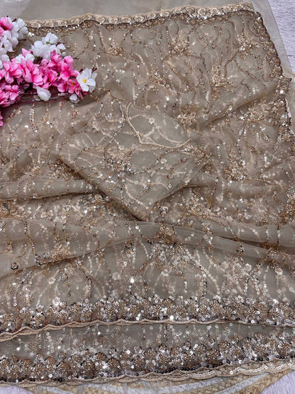 Beautifull Butterfly Net With Sequience Work Saree