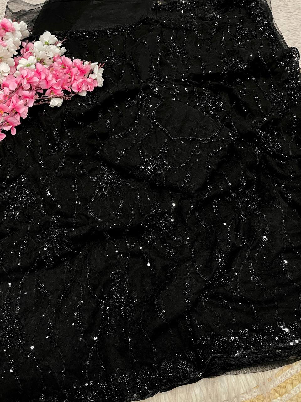 Beautifull Butterfly Net With Sequience Work Saree