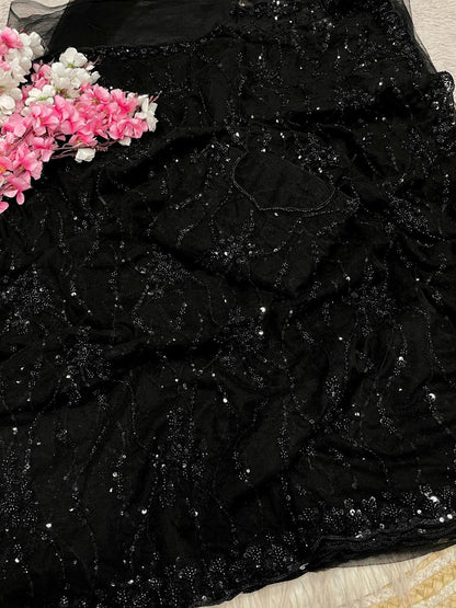 Beautifull Butterfly Net With Sequience Work Saree