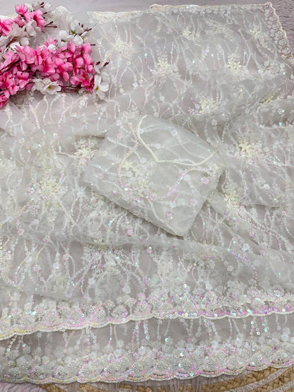 Beautifull Butterfly Net With Sequience Work Saree