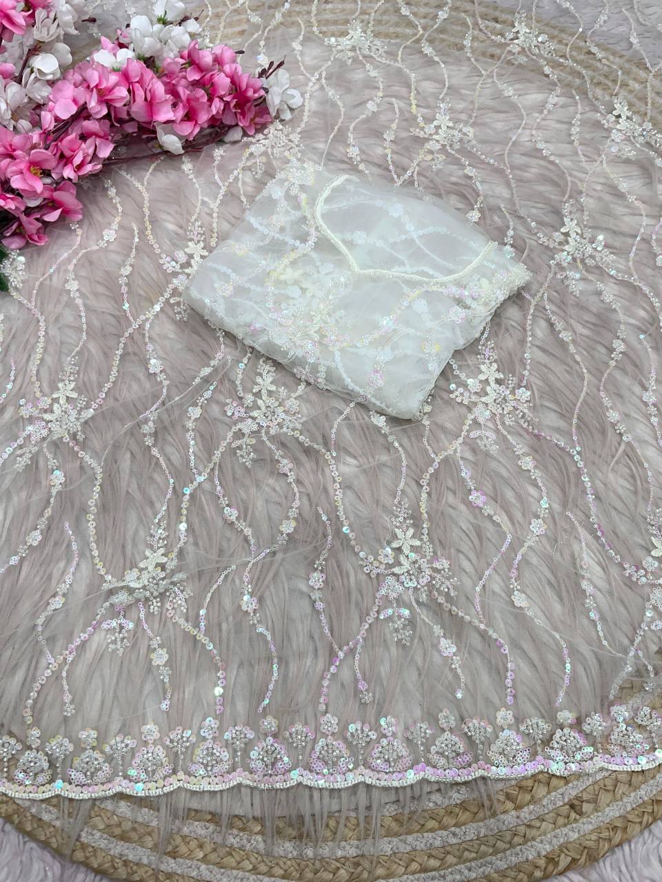 Beautifull Butterfly Net With Sequience Work Saree