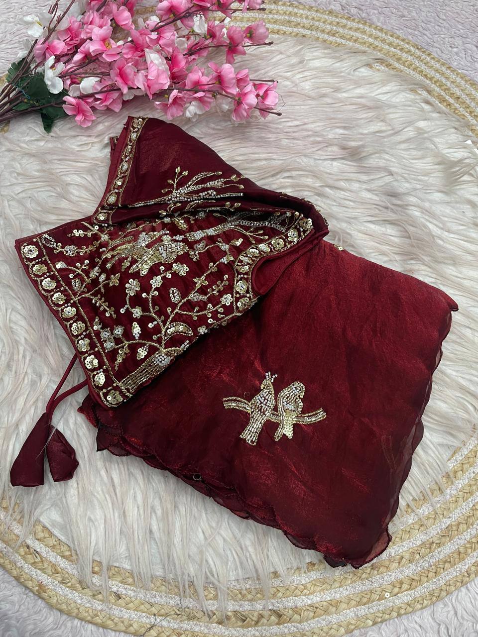 Beautifull Fandy Sattin With Khatli Brits Work Saree