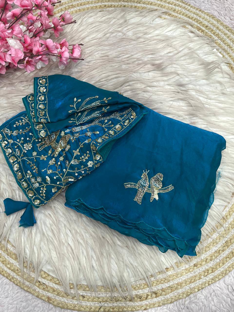 Beautifull Fandy Sattin With Khatli Brits Work Saree