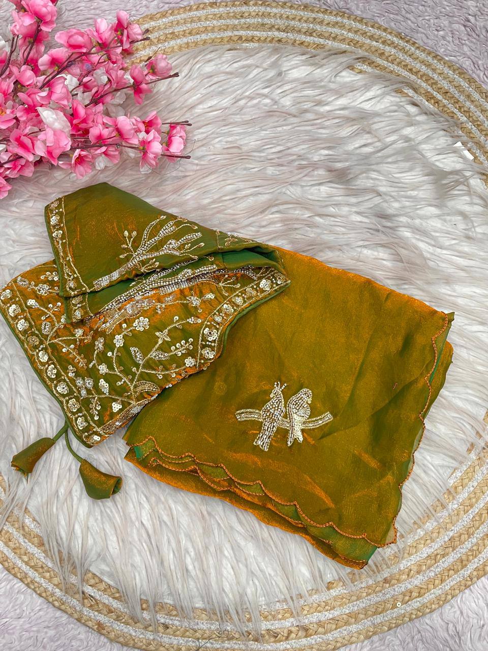Beautifull Fandy Sattin With Khatli Brits Work Saree