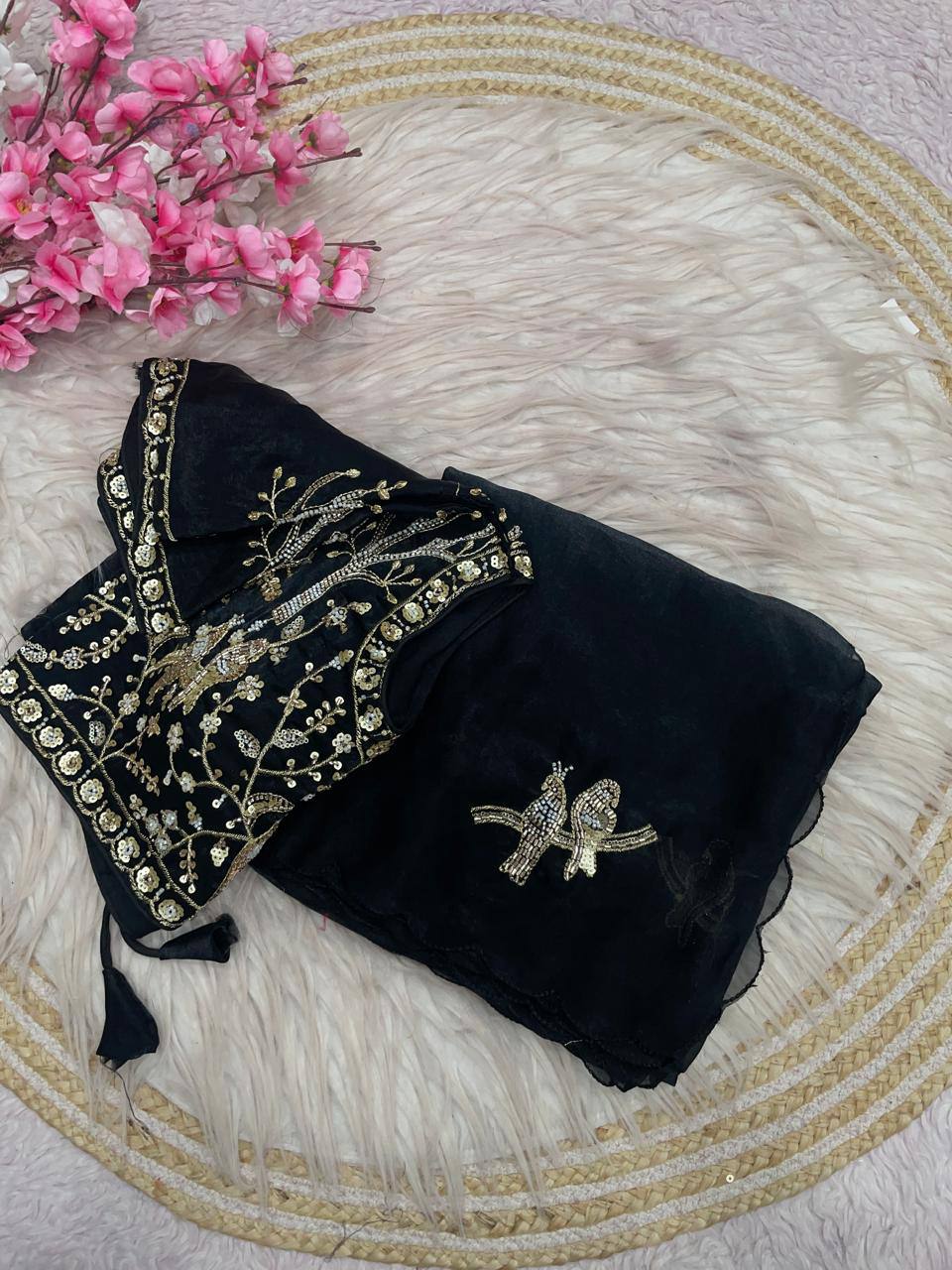 Beautifull Fandy Sattin With Khatli Brits Work Saree