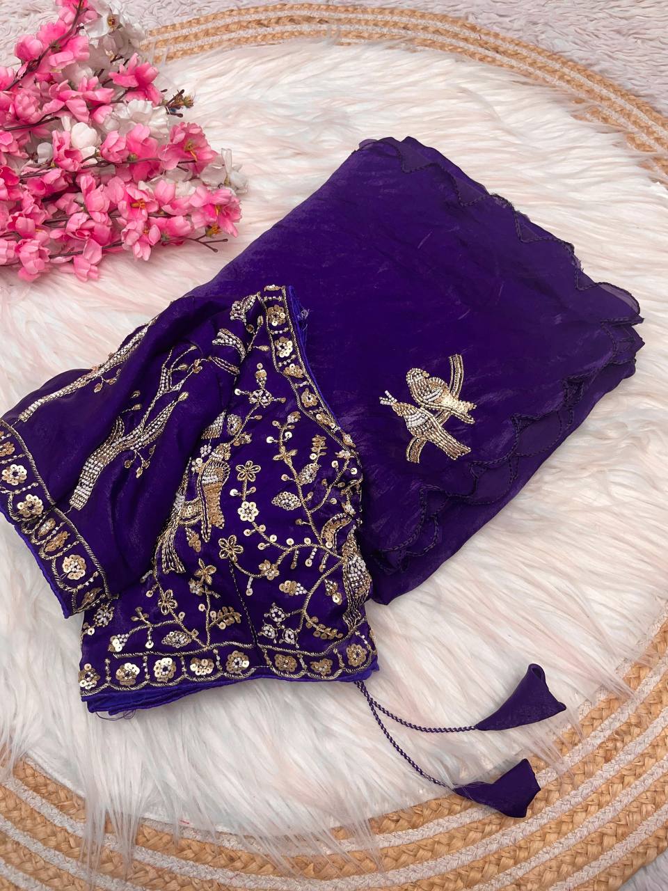 Beautifull Fandy Sattin With Khatli Brits Work Saree