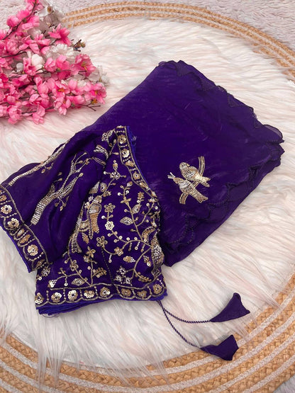 Beautifull Fandy Sattin With Khatli Brits Work Saree