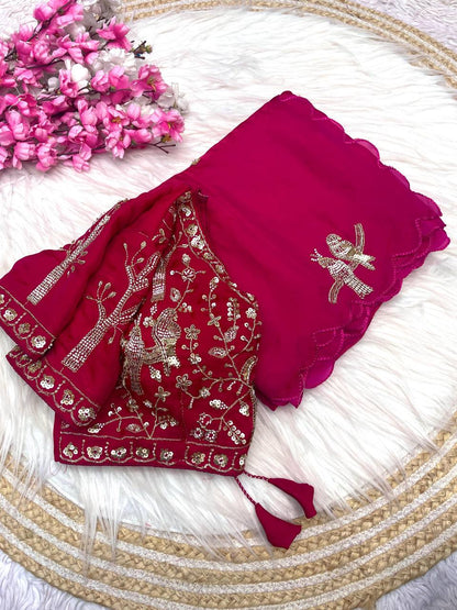 Beautifull Fandy Sattin With Khatli Brits Work Saree