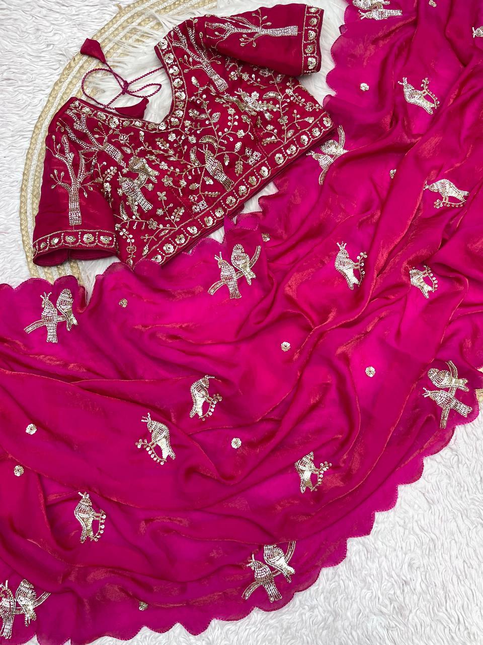 Beautifull Fandy Sattin With Khatli Brits Work Saree