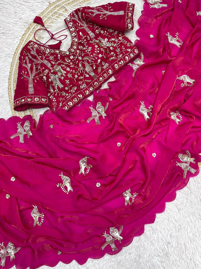 Beautifull Fandy Sattin With Khatli Brits Work Saree