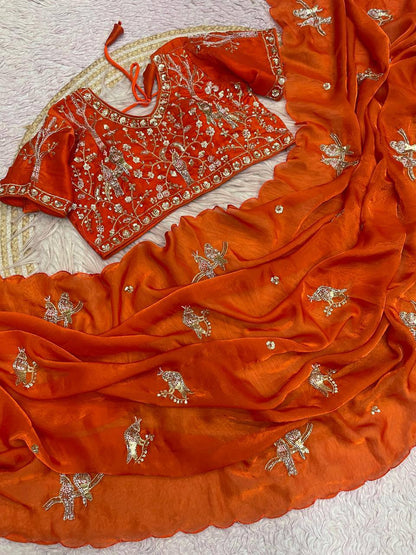 Beautifull Fandy Sattin With Khatli Brits Work Saree