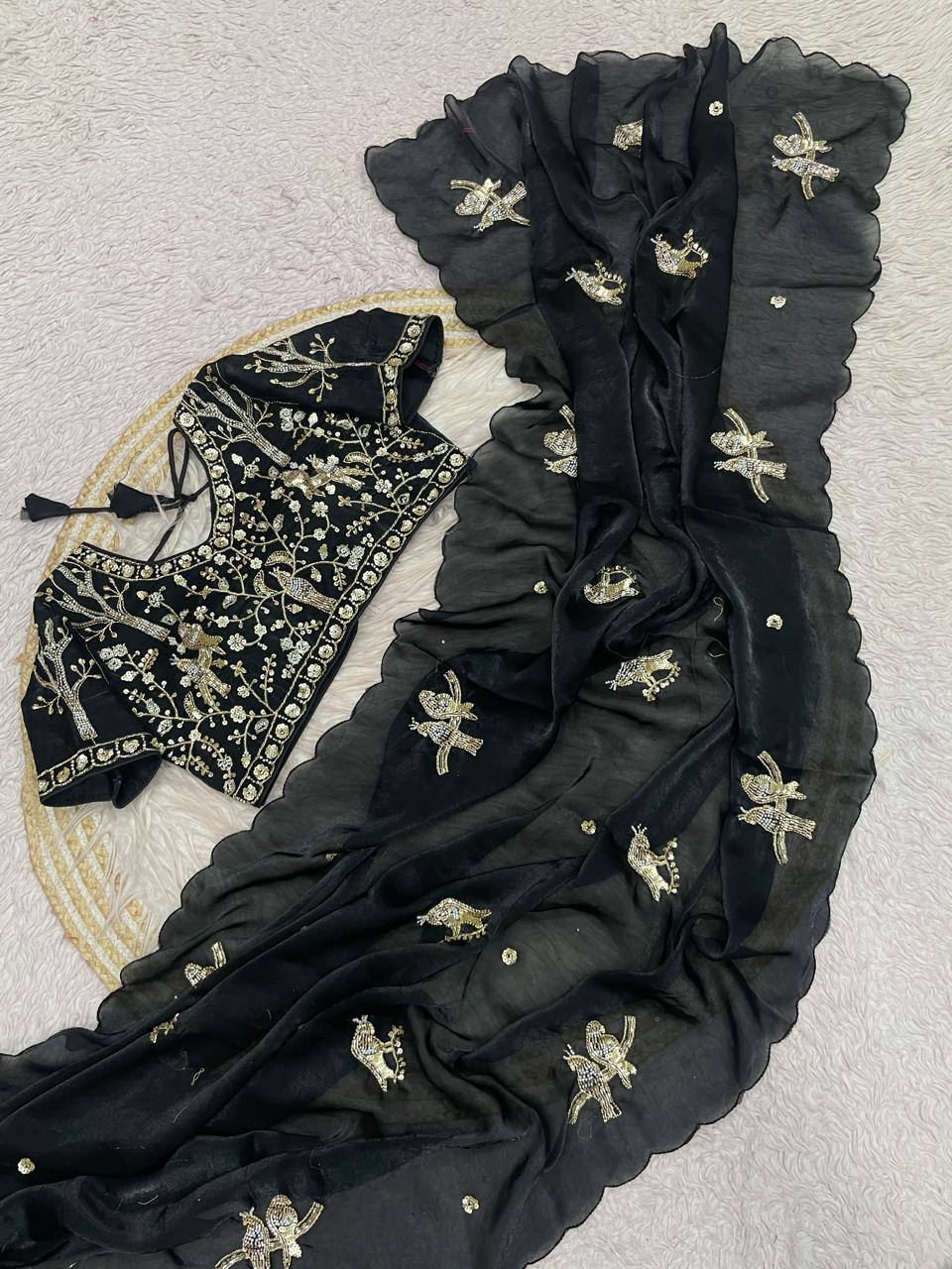 Beautifull Fandy Sattin With Khatli Brits Work Saree