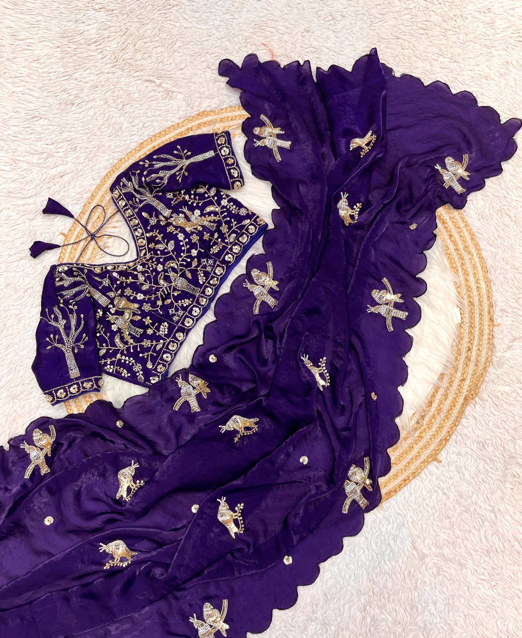 Beautifull Fandy Sattin With Khatli Brits Work Saree