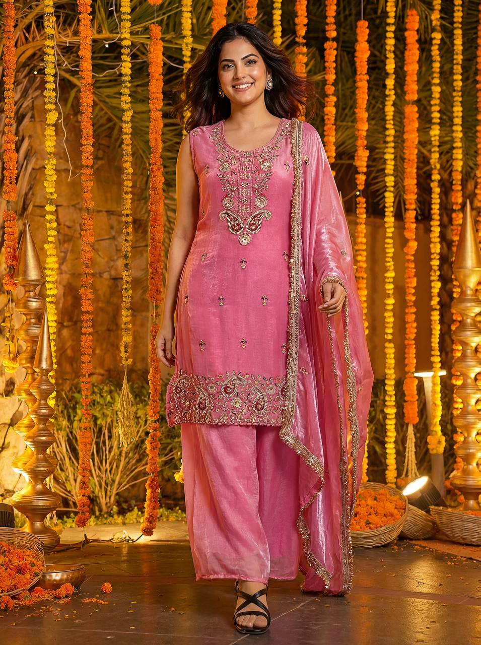 Beautifull Fandy Silk With Bids Embroidery Work Kurti