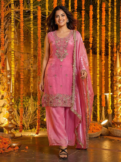 Beautifull Fandy Silk With Bids Embroidery Work Kurti
