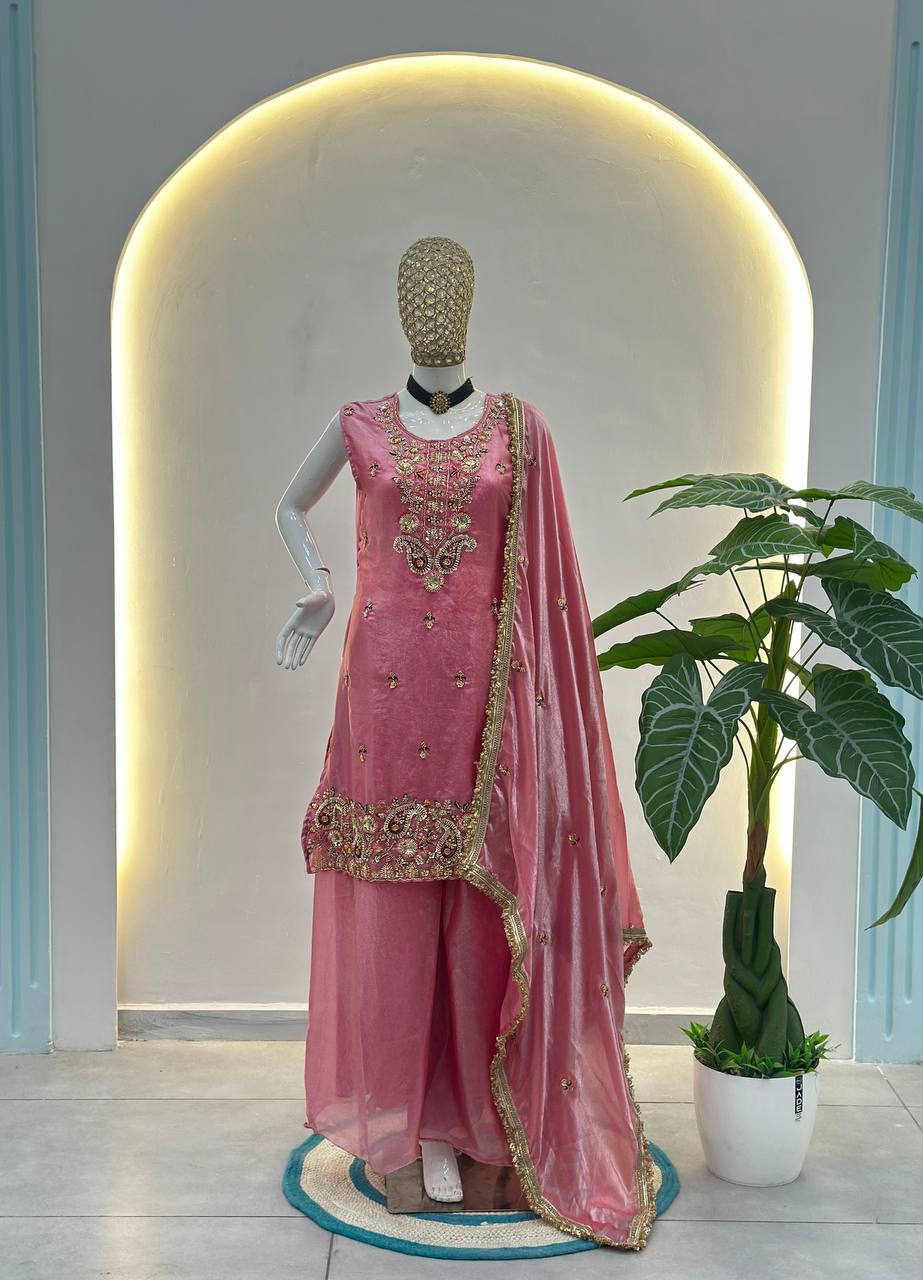 Beautifull Fandy Silk With Bids Embroidery Work Kurti